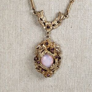 Vintage Victorian Fire Opal & Purple Rhinestone Goldtone 15" Chocker Necklace